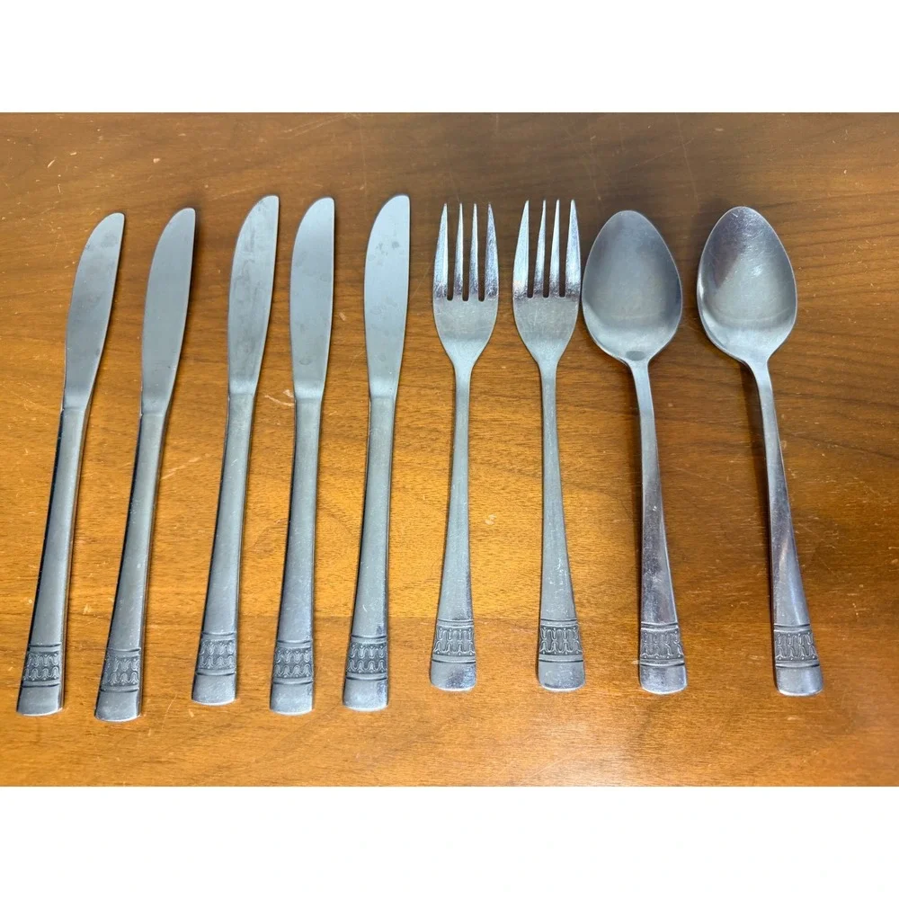 Richfield Utica Flatware Set 9pc Richfield Stainless Korea Vintage Geometric